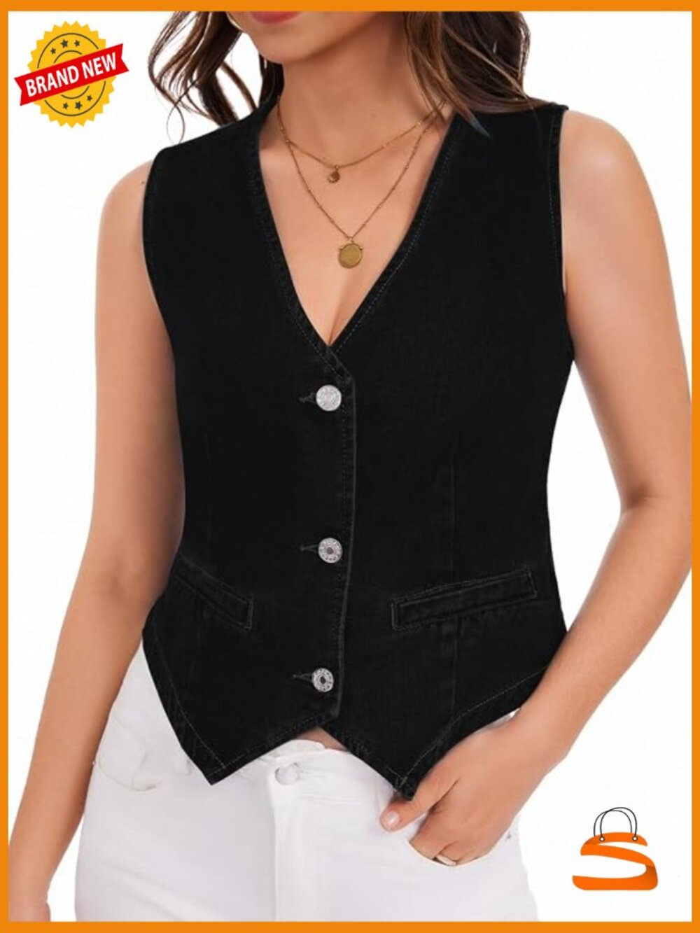 Denim Vest Sleeveless V Neck Button Down Jean Jacket Y2K Cropped Top